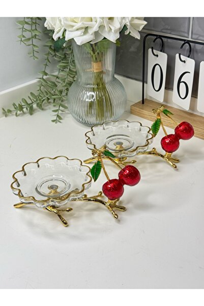 dunyazuccaciye 2 Kişilik Kiraz Figürlü Çay/Kahve Tabağı