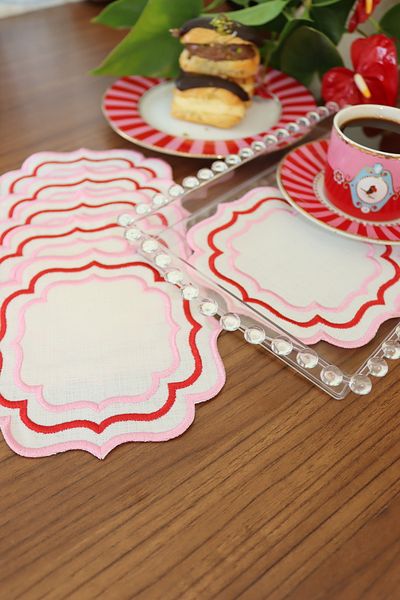 vipceyiz Pink Red Pink 3 Row Cocktail Napkin (6 Pcs)