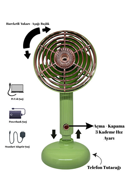 Wexta FY060 Taşınabilir Masaüstü ve El Yeşil Usb Fan