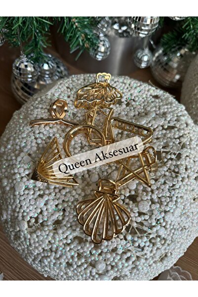 QUEEN AKSESUAR Trend Minimal Gold Color Seashell Oyster Metal Hair Pin Latch Clip