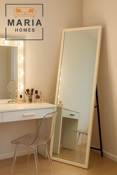 MARIA HOMES Modern White Full-Length Standing Mirror – 165x65 cm Floor Mirror for Home & Boutique