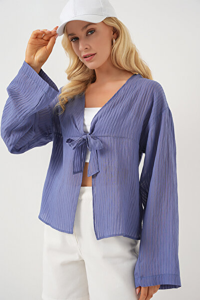 Bigdart Kadın Önü Bağcıklı Bluz 952 - İndigo