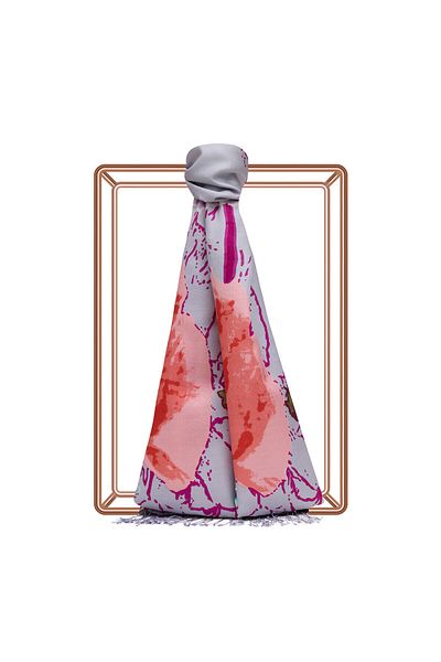 ipekevi Lilac Blue Silk Loom Patterned Silk Shawl 2607