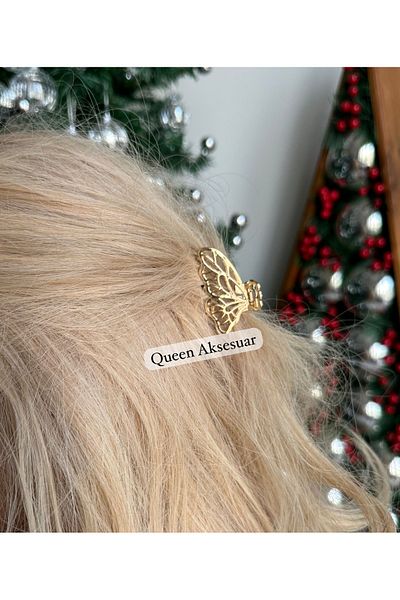 QUEEN AKSESUAR Trend Small Gold Color Butterfly Wings Metal Hair Pin Latch Clip-On