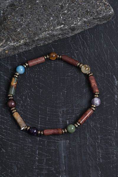 OSMANLI DOĞAL TAŞ Certified Apatite, Citrine and Jasper Natural Stone Bracelet