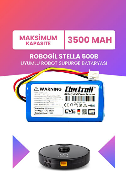 ELECTROLL Robogil Stella 500B Uyumlu Batarya (MAKSİMUM KAPASİTE) 3500mah Pil ...