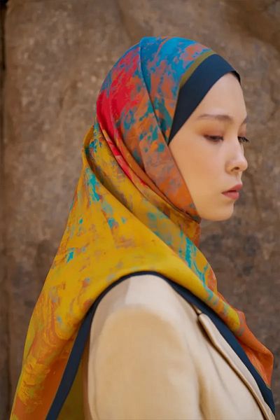 ED Scarf Orange Ed Scarf Sunrise Brush Pattern Shawl