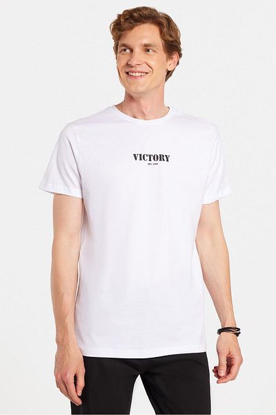 Tudors Ανδρικό T-shirt Slim Fit Slim Fit 100% βαμβακερό τυπωμένο λευκό μπλουζάκι με λαιμόκοψη