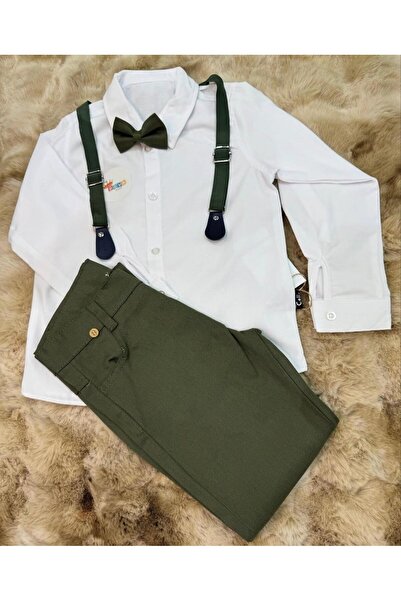 Divaa Babyy White Shirt, Suspender Pants, Boy's Bow Tie Suit