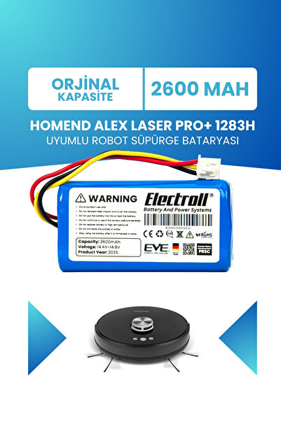 ELECTROLL Homend Alex Laser Pro+ 1283H Uyumlu Batarya (STANDART KAPASİTE) 260...