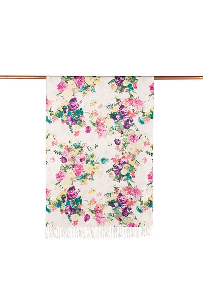 ipekevi Floral Silk Shawl - Rose Garden Patterned 100% Pure Silk Shawl 2394 Ecru Green