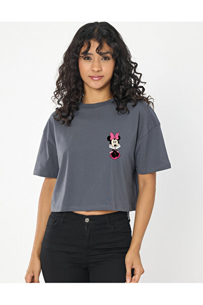Windy Island Mini Mouse guler rotund Crop cu imprimeu pentru femei tricou