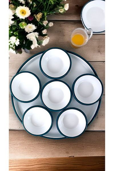 İnci Emaye 7 Piece Small Enamel Breakfast Set, Presentation, Breakfast Plate, Jam, Olive, Cheese Plate, Dowry