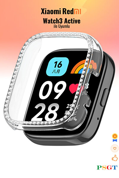 PSGT Xiaomi Redmi Watch3 Active Uyumlu Işıltılı Parlak Taşlı Diamond Kasa Kor...