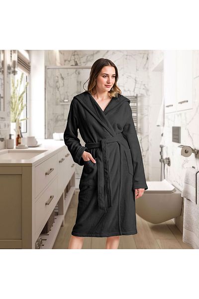 Generic Luxury Cotton Bathrobe Ultra Soft BLACK