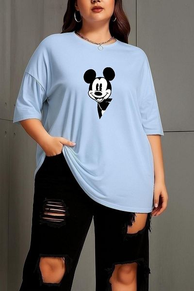 BENROMA Plus Size Cartoon Elephant Character Printed Unisex T-Shirt