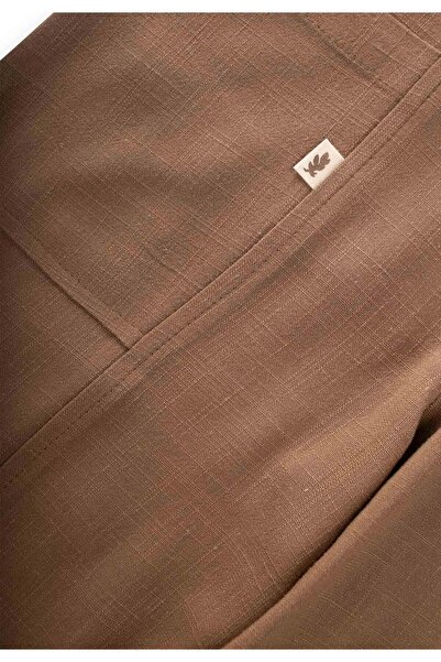 Cigit V Neck Elastic Leg Linen Salopet 2-7 Years Caramel