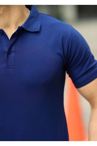 MODA Indigo Non-Curling Polo Collar Men's Swet T-Shirt Plus Size