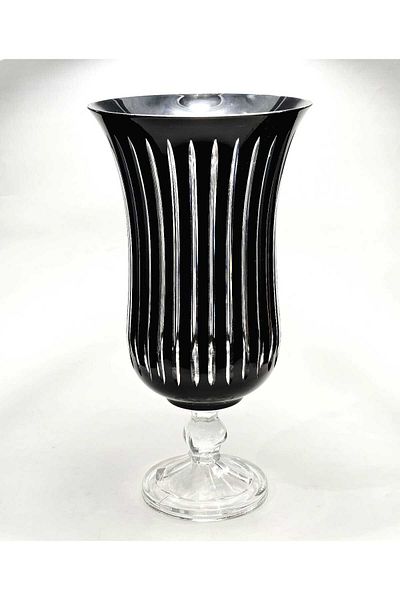 Kristal Market Handmade Crystal Vertical Patterned Black Decorative Vase