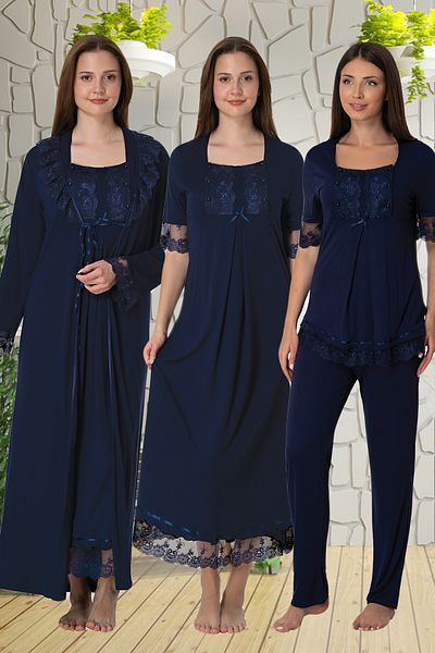 lohusahamile Navy Blue Lace Detailed 4-Piece Pregnant Maternity Set Effortt 6036