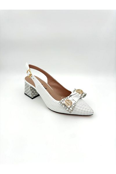 Mariolucci Women's Heeled Shoes (Studded) Genuine White Leather