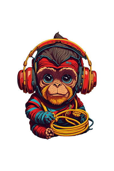 INOVATIX Σετ 8 τεμαχίων, Αυτοκόλλητο Πίθηκος με ακουστικά, INOVATIX®. 6 εκ.