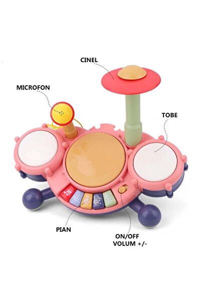 LUDIRO Interactive Baby Drum Set, Built-in Microphone, Adjustable Volume, Piano Function, Pink