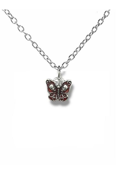Herşey Nota Unisex Necklace with Deathly Butterfly Figure |   Red Chain |   Gothic Design