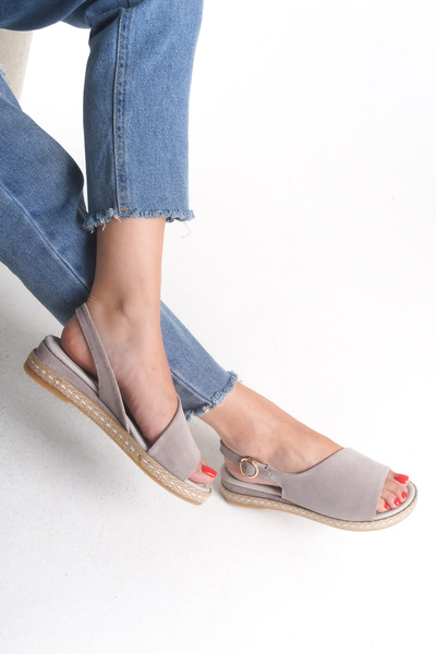 INNTRO Cies Genuine Leather Stone Suede Women's Straw Espardil Wrap Sole Sandals
