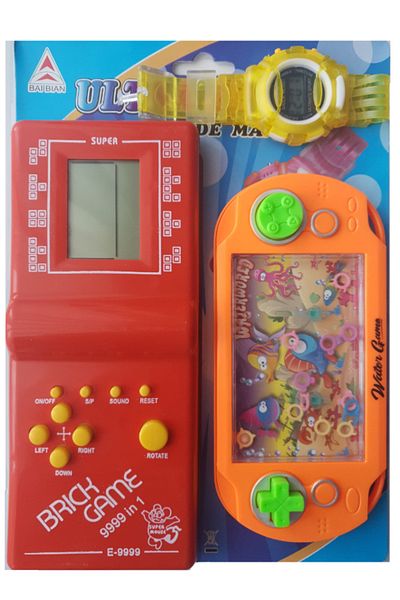 LUDIRO Set Trei Jucarii Interactive, Tetris, Joc cu Cerculete in Apa si Ceas de Mana, Rosu