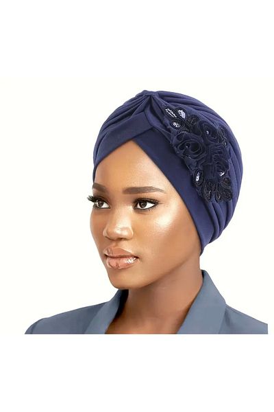 Nefiz Home Elegant Flower Embroidered Pleated Elastic Outer Bonnet – Comfortable & Stylish Headscarf - Hijab Bonnet