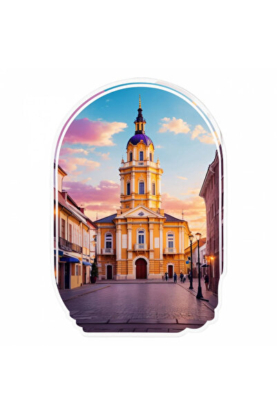 INOVATIX Set de 8 piese, autocolant Catedrala orașului Timișoara, INOVATIX®. 6 cm