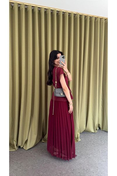 HAZELANNA Pleated Burgundy Vest-Skirt Suit
