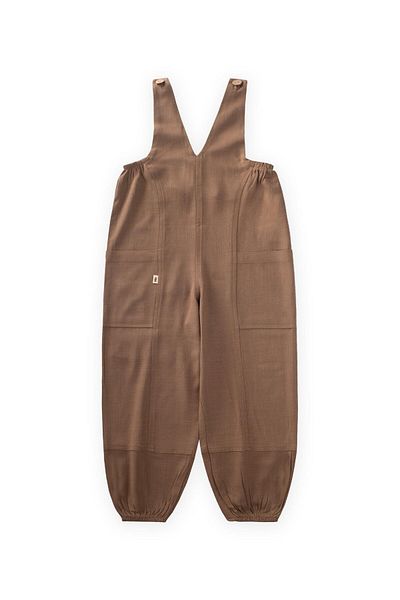 Cigit V Neck Elastic Leg Linen Salopet 2-7 Years Caramel