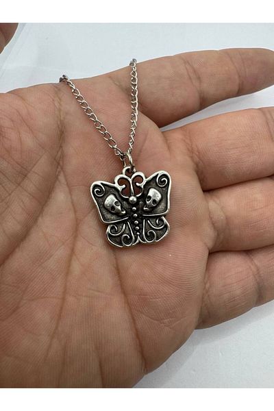 Herşey Nota Unisex Necklace with Deathly Butterfly Figure |   Metal Color |   Gothic Design
