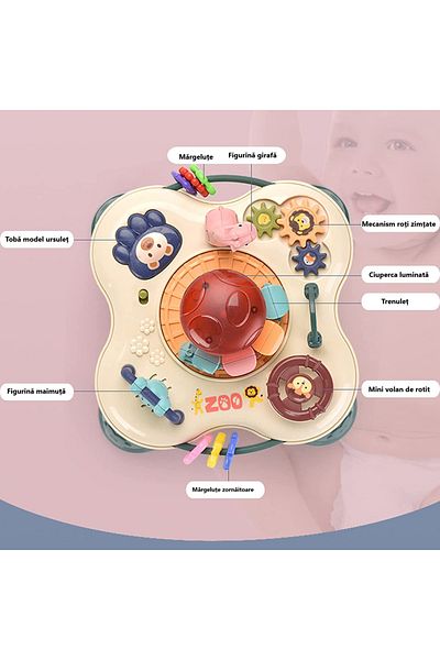 LUDIRO Mini Masuta Interactiva Educativa pentru Bebelusi, Parcul Zoologic, Lumini si Sunete