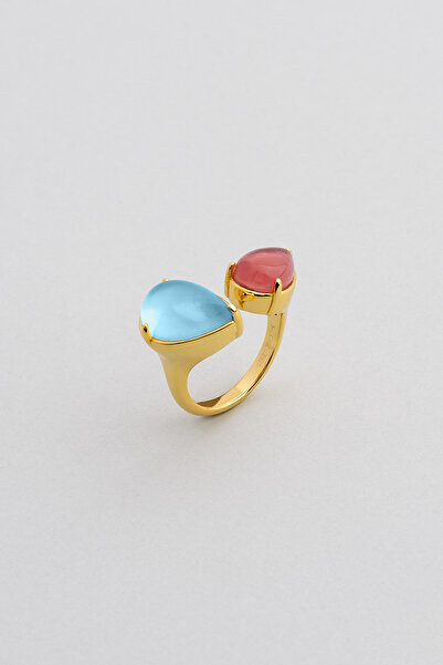 So CHIC... Tropikal Renkler 18 Ayar Sarı Altın Kaplama Gümüş Tasarım Yüzük