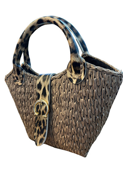 BEGONVİL TUHAFİYE KANVAS ÜZERİNE RAFYA İP İLE ÖRÜLMÜŞ EL ÇANTASI