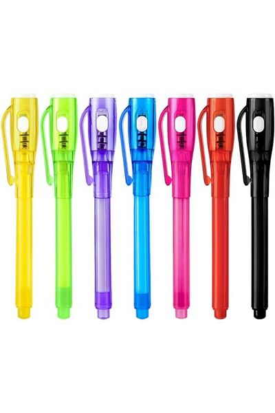 Sprise Set of 7 Invisible Ink Pens and UV Flashlight, Multicolor