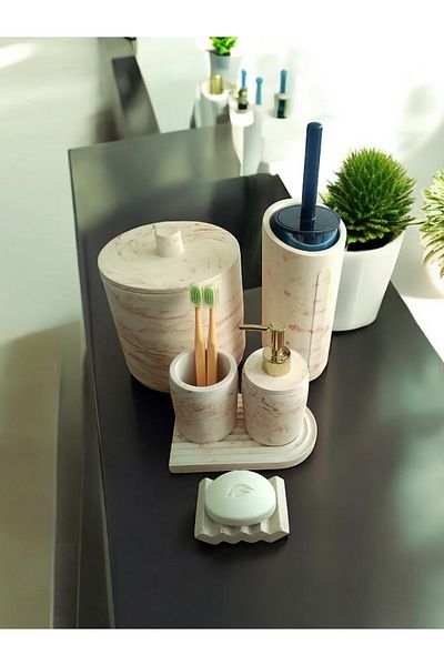 Trust Stone Σετ μπάνιου Marble Series Coffee Beige Concrete, Κάδος απορριμμάτων, Σετ βούρτσας τουαλέτας