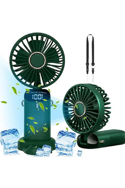 OEM Portable Fan, Handheld Desk Fan, 5 Speeds, 3 in 1, Silent, LCD display, GREEN