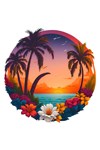 INOVATIX Set de 8 autocolante cu palmieri și apusuri, INOVATIX®. 6 cm