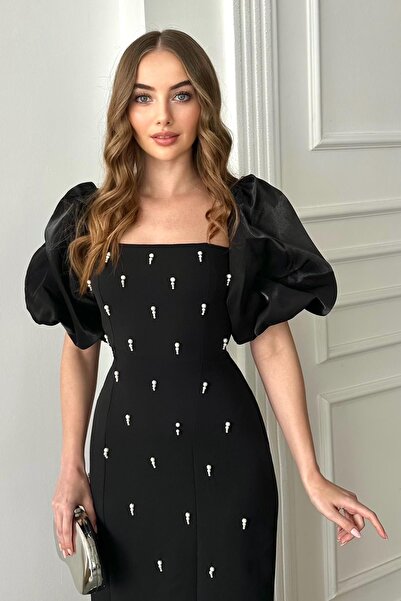 Elbee Fashion Woman Kolu Garnili İşleme Detaylı Elbise