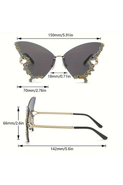 GlassySKY 1 Pc Butterfly Stone Rimless Fashion Sunglasses,Costume Party,Holiday Travel Photo Accessory