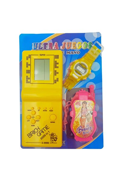 LUDIRO Σετ τριών διαδραστικών παιχνιδιών, Tetris, ρολόι χειρός και τηλέφωνο με ήχους, κίτρινο