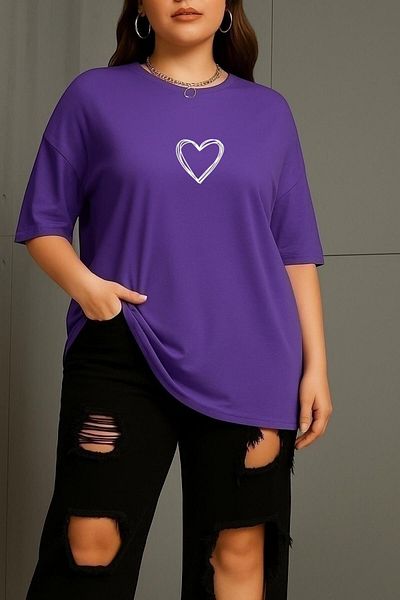 BENROMA 1 T-Shirt Gift for Purchases of 6 or More in Cart - Large Size Heart Printed Unisex T-Shirt