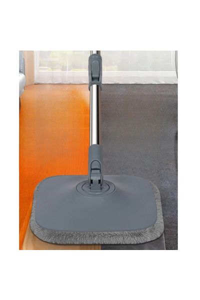 Herum Mop plat și găleată rotativă, separator de apă, 4 lavete din microfibră, gri