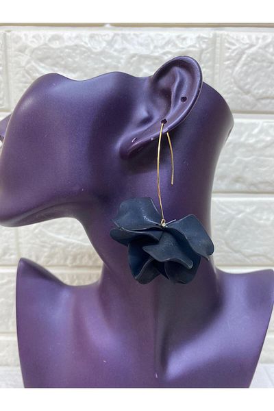 sema aksesuar Black Flower Leaf Summer Earrings - Acrylic Bone Earrings