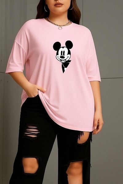 BENROMA Plus Size Cartoon Elephant Character Printed Unisex T-Shirt