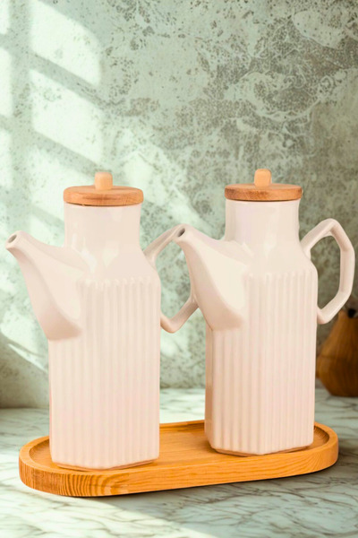 Woodcept. طقم من قطعتين من البورسلين على شكل منشور من الخيزران مع غطاء خشبي، ...